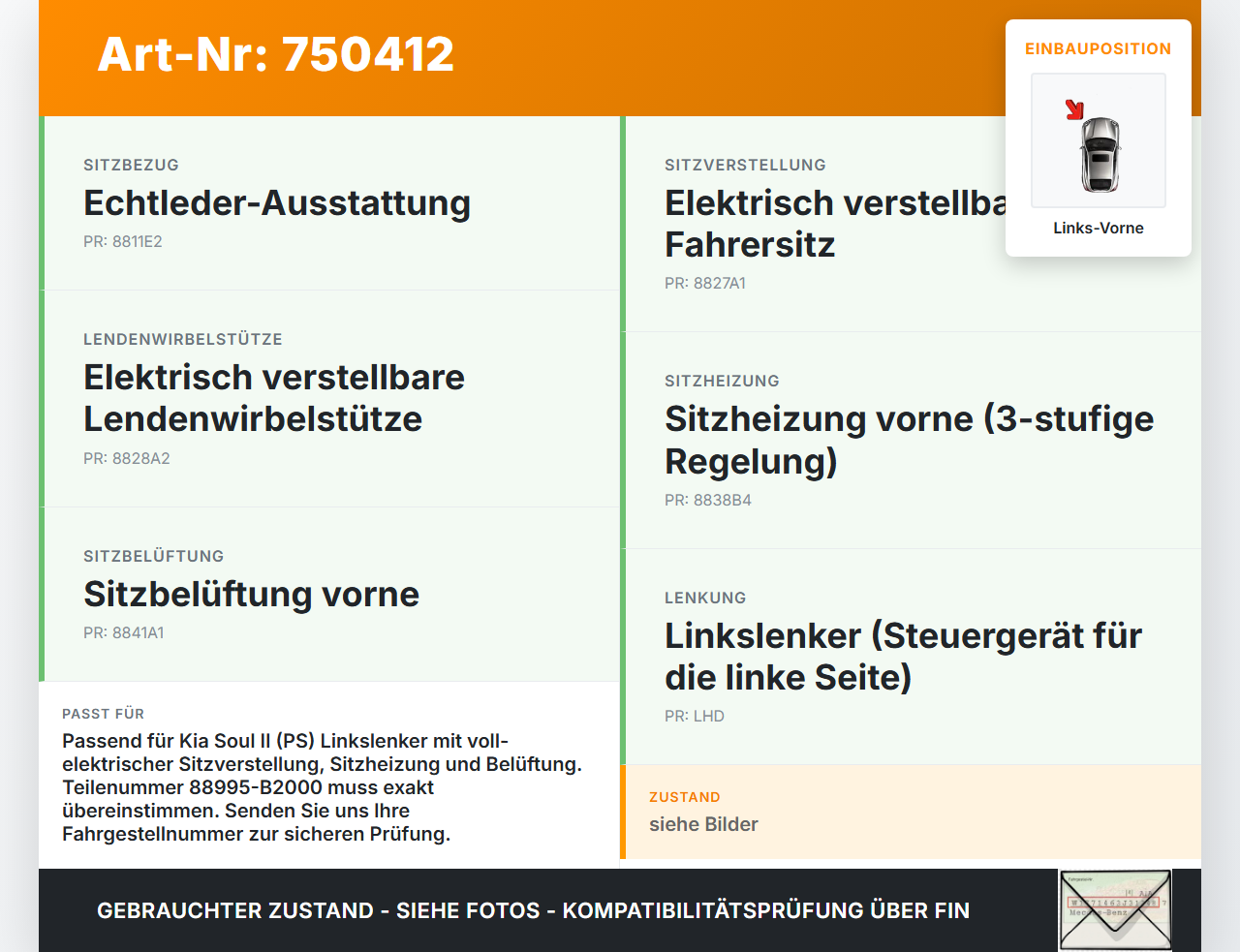 Kia Soul II PS 14-19 Steuergerät ECU Modul Sitz SG Links Vorne Kia Soul II PS 14-19 30.01.2015 88995-B2000... Vorschau 3