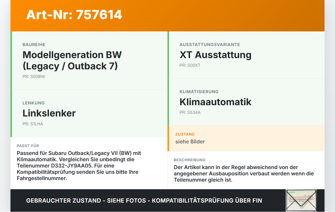 Subaru Outback Legacy 7 VII BW 19-22 Luftklappenstellmotor Stellmotor Pos.1 Subaru Outback Legacy 7 VII BW 19-22... Vorschau 3