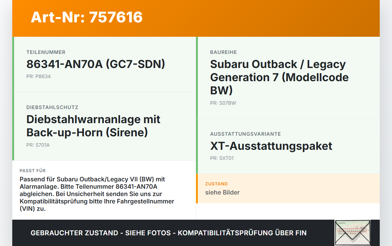 Subaru Outback Legacy 7 VII BW 19-22 Alarmanlage Alarm Summer Sirene Subaru Outback Legacy 7 VII BW 19-22... Vorschau 3