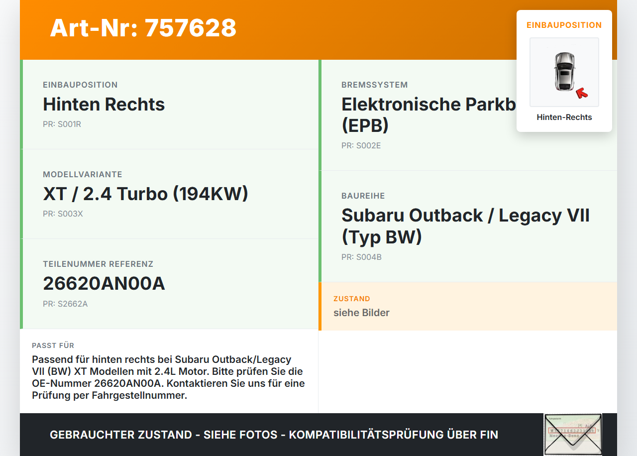Subaru Outback Legacy 7 VII BW 19-22 2,4 194KW Stellmotor Parkbremse für Bremssattel Hinten Rechts Subaru Outback... Vorschau 3