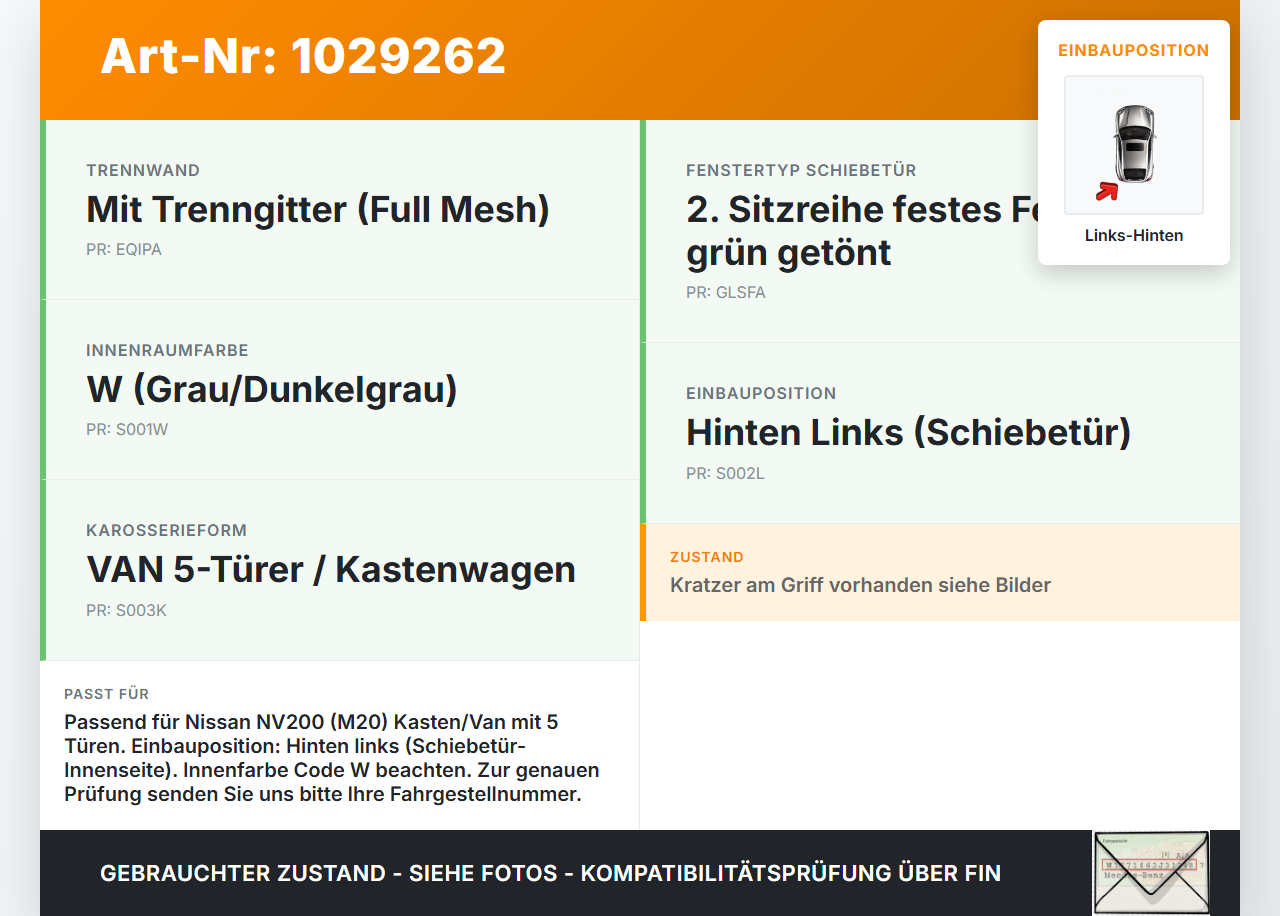 Nissan NV200 09-21 Kasten Türgriff Griffmuschel Griff Innen Links Hinten Nissan NV200 09-21 01.08.2010 gebraucht Vorschau 3