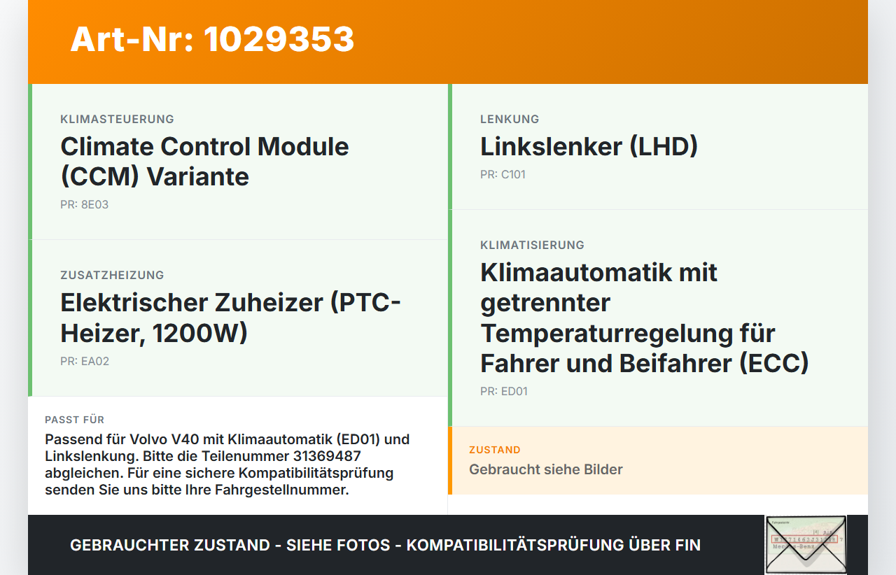 Volvo V40 525 12-16 Widerstand Gebläse Lüfter Volvo V40 525 12-16 01.01.2013 31369487 A6005-004-00 gebraucht Vorschau 3