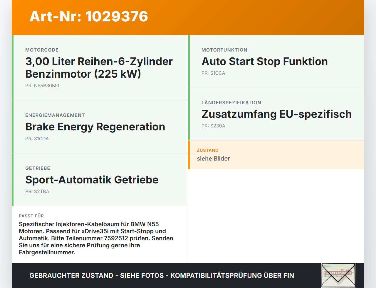 BMW X3 F25 10-14 3,0 225KW Kabelbaum Leitungssatz Injektoren Einspritzung BMW X3 F25 10-14 30.03.2011 7592512... Vorschau 3