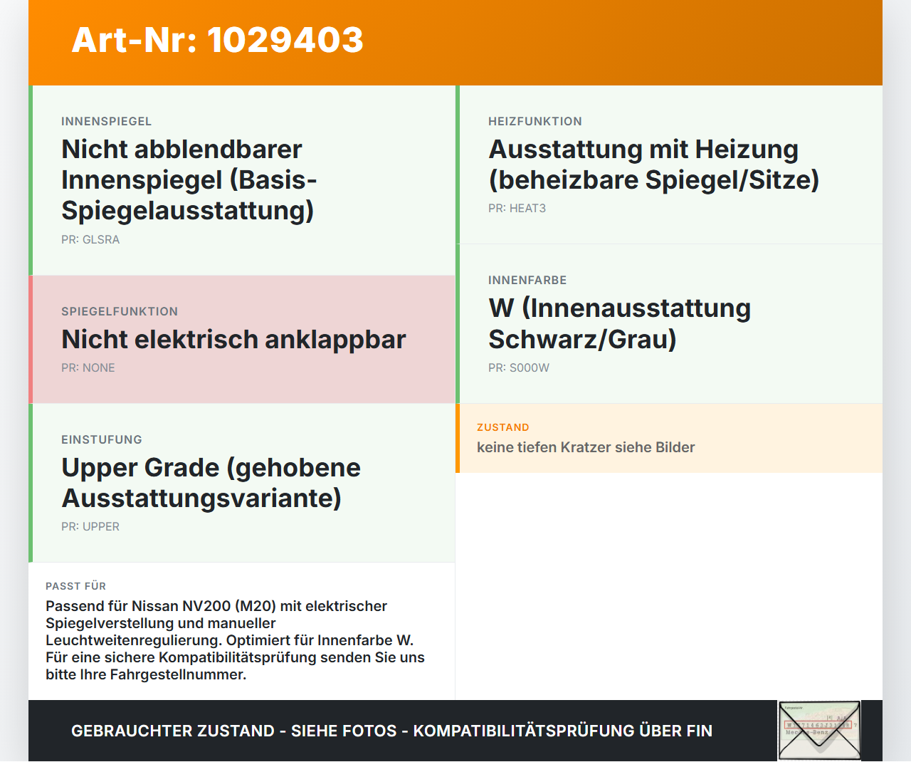 Nissan NV200 09-21 Spiegelverstellung Aussenspiegel Schalter LWR Nissan NV200 09-21 01.08.2010 gebraucht Vorschau 3