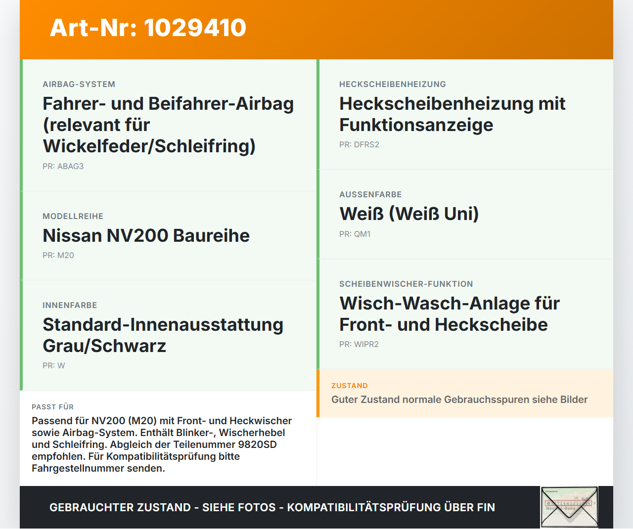 Nissan NV200 09-21 Lenkstockschalter Blinker Wischer Schleifring Nissan NV200 09-21 01.08.2010 9820SD... Vorschau 3