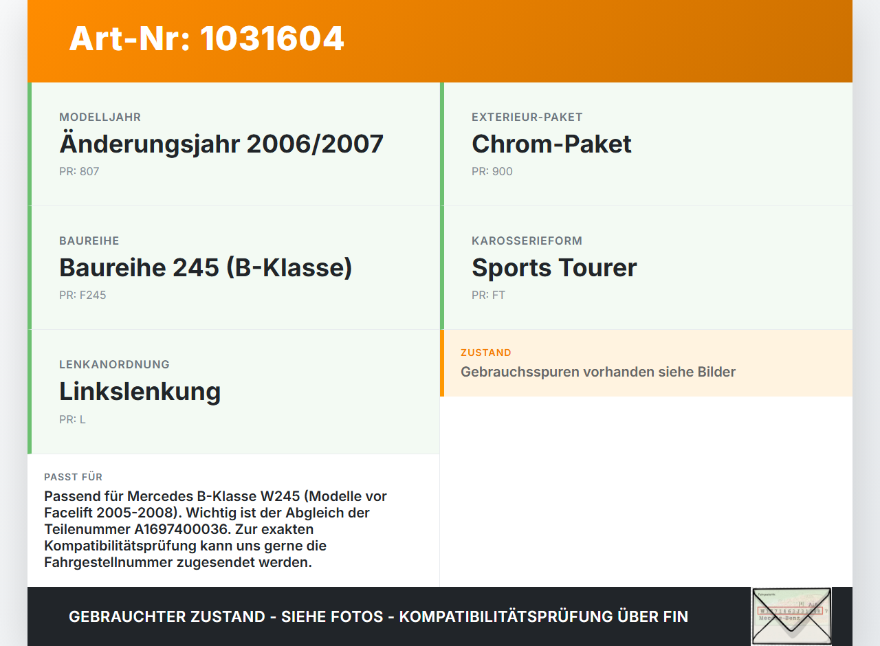Mercedes W245 B200 05-08 Schloss f. Heckklappe Heckklappenschloss Verriegelung Mercedes W245 B200 05-08 27.09.2007... Vorschau 3