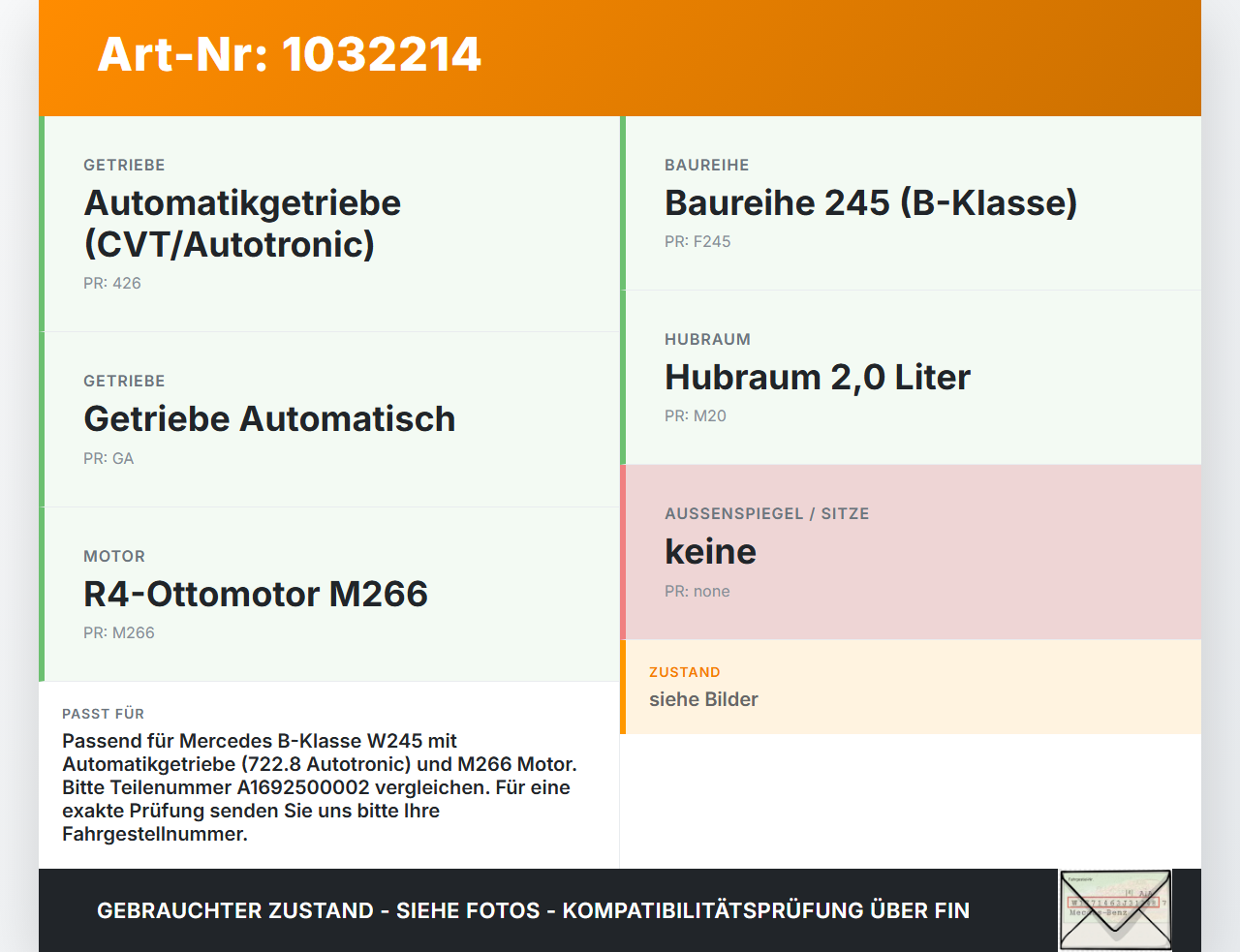 Mercedes W245 B200 05-08 2,0 100KW Autom Wandler Drehmomentwandler für Getriebe Mercedes W245 B200 05-08 27.09.2007... Vorschau 3