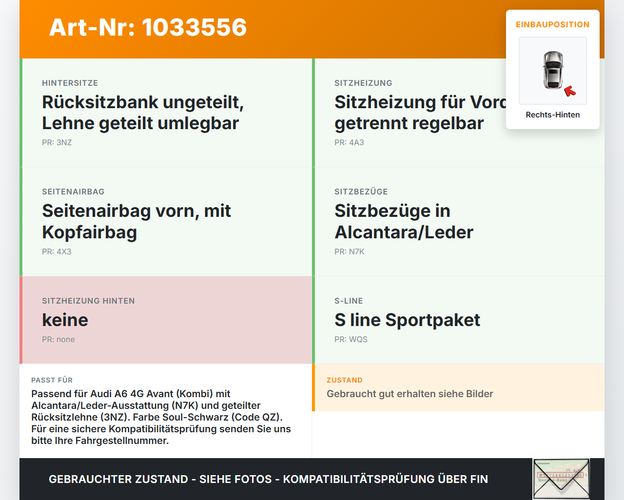 Audi A6 4G 11-14 Kombi Seitenpolster Rechts f. Rücksitzbank Hinten Audi A6 4G 11-14 02.07.2013 4G0885704AL... Vorschau 3