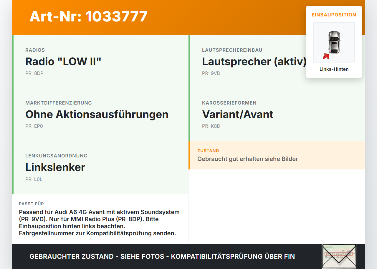 Audi A6 4G 11-14 Lautsprecher Hochtöner Links hinten Audi A6 4G 11-14 02.07.2013 4G1035399 EAS25KH91A gebraucht Vorschau 3