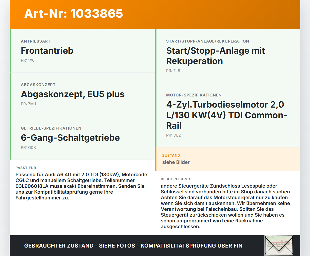 Audi A6 4G 11-14 TDI 2,0 130KW Motor Steuergerät ECU Motorsteuergerät EDC17C46 Audi A6 4G 11-14 02.07.2013... Vorschau 3