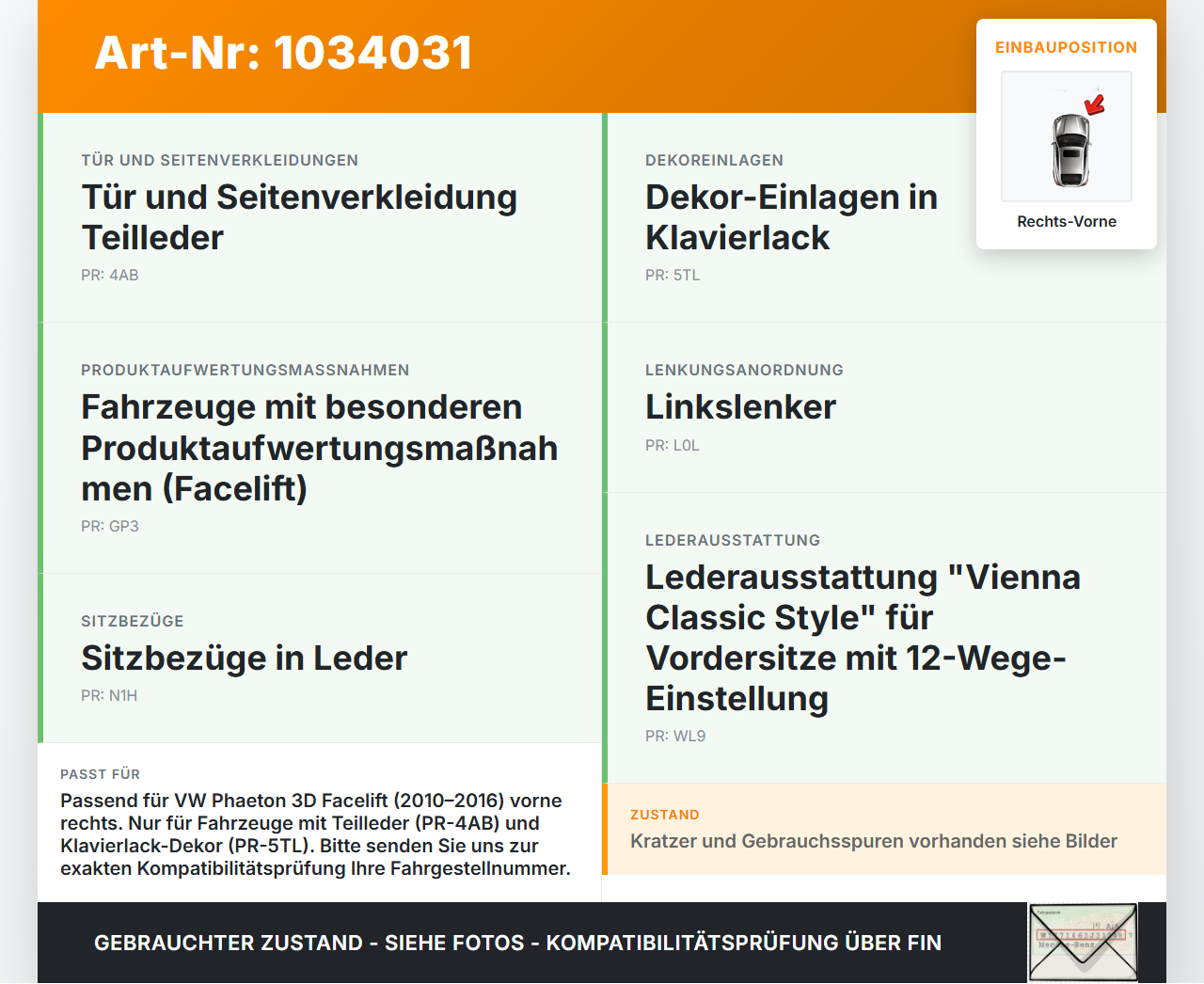 VW Phaeton 3D 10-16 Zierleiste Chrom Türverkleidung Rechts Vorne VW Phaeton 3D 10-16 15.12.2011 3D1867180H... Vorschau 3