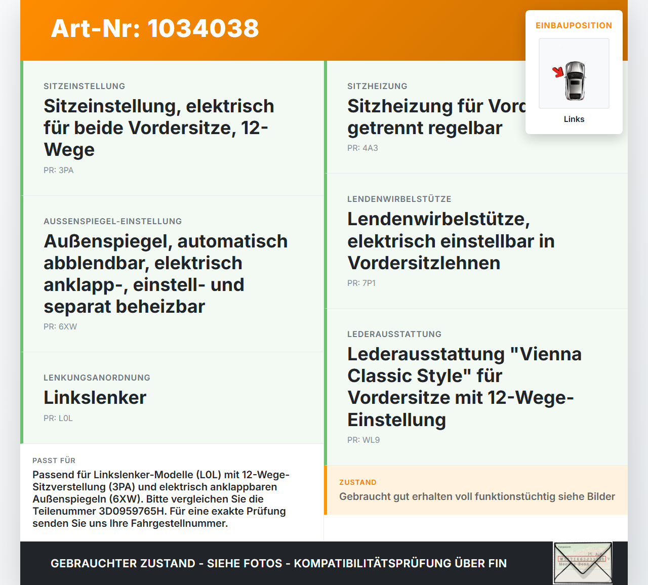 VW Phaeton 3D 10-16 Schalter Sitzverstellung Spiegelverstellung Links VW Phaeton 3D 10-16 15.12.2011 3D0959765H... Vorschau 3