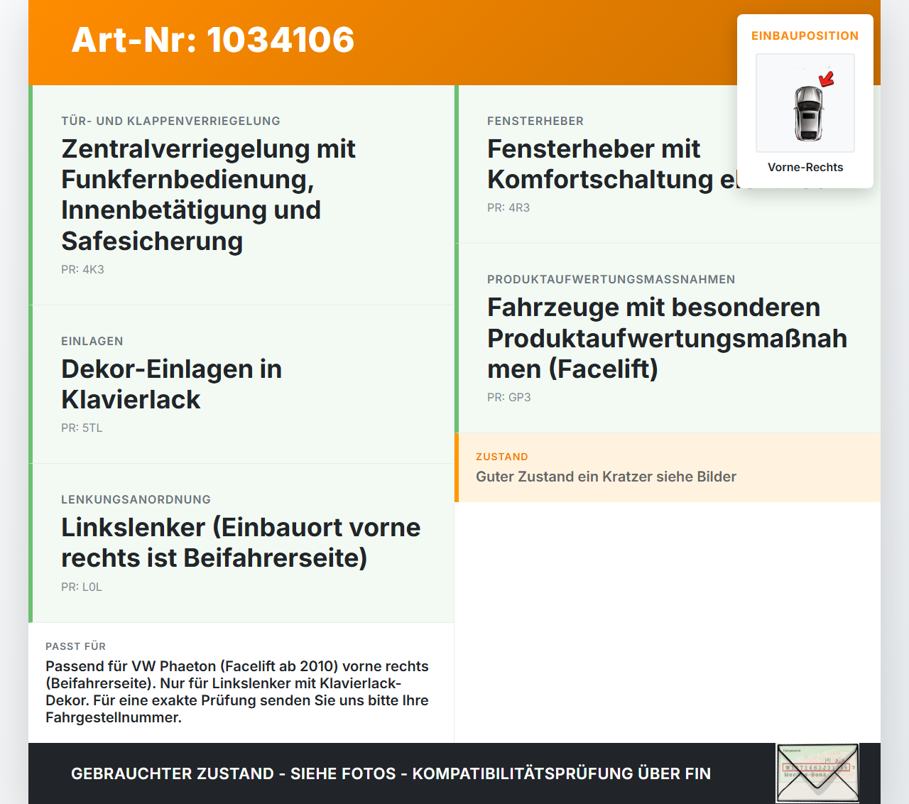 VW Phaeton 3D 10-16 Kurz Fensterheberschalter Schalter Vorne Rechts VW Phaeton 3D 10-16 15.12.2011 3D0959858G gebraucht Vorschau 3