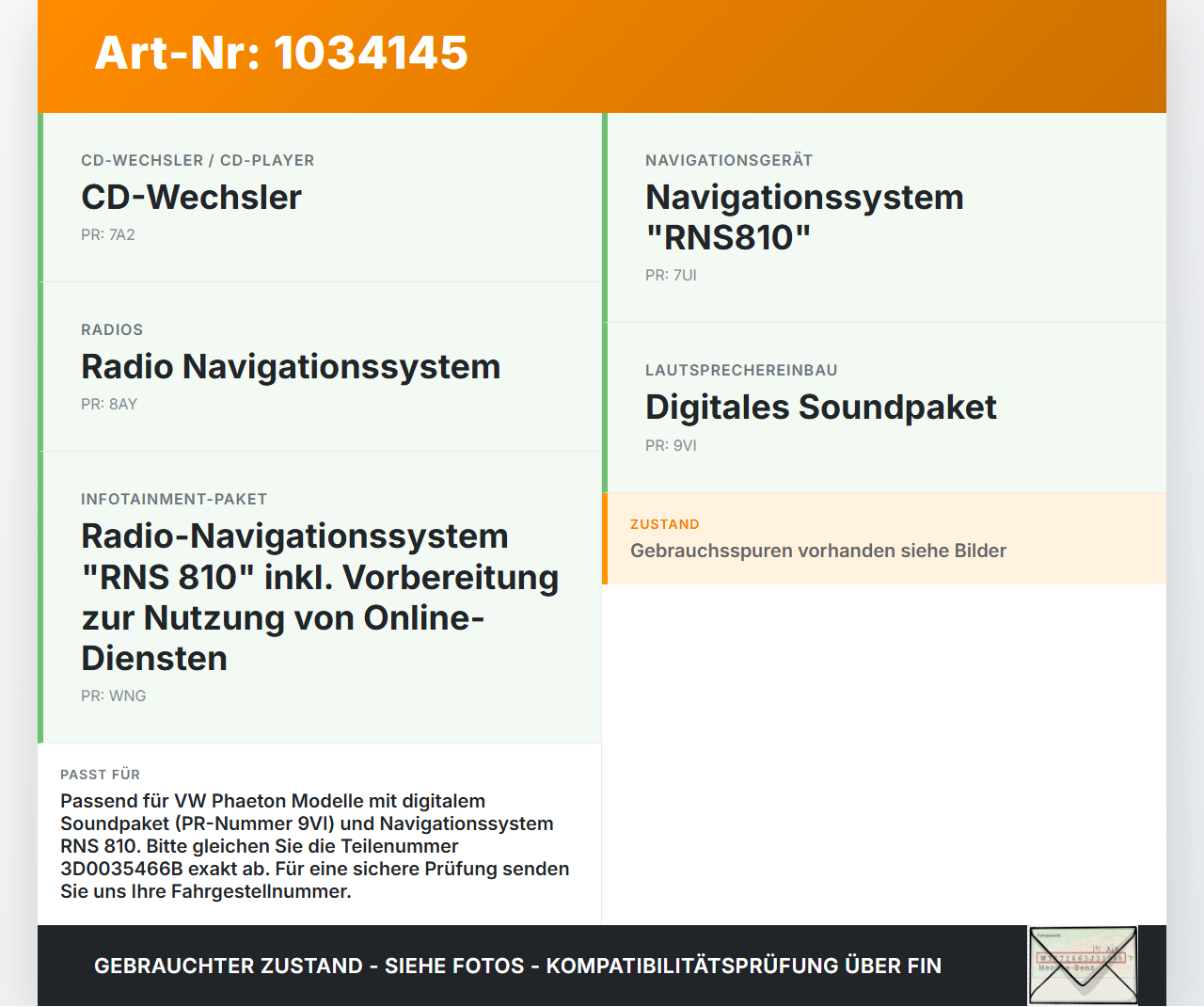 VW Phaeton 3D 10-16 Verstärker Endstufe High End Digital Sound VW Phaeton 3D 10-16 15.12.2011 3D0035466B 7607792187... Vorschau 3