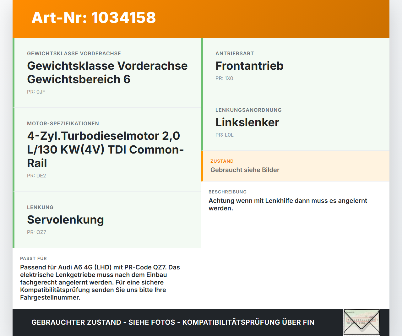 Audi A6 4G 11-14 Lenkgetriebe Elektrische Lenkhilfe mit Steuergerät Audi A6 4G 11-14 02.07.2013 4G1423055BA... Vorschau 3