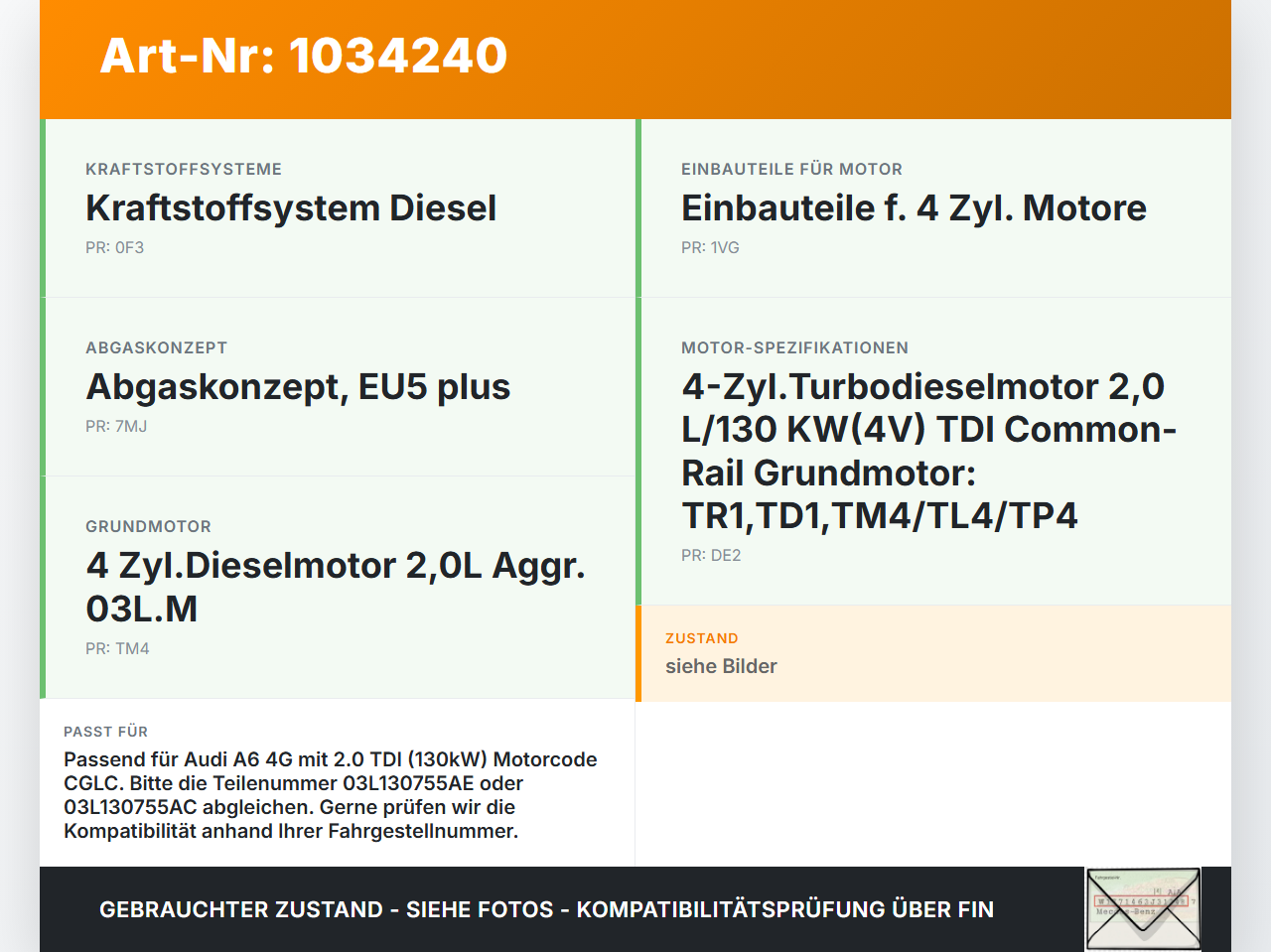 Audi A6 4G 11-14 TDI 2,0 130KW Einspritzpumpe Hochdruckpumpe Audi A6 4G 11-14 02.07.2013 03L130755AE 0445010529... Vorschau 3
