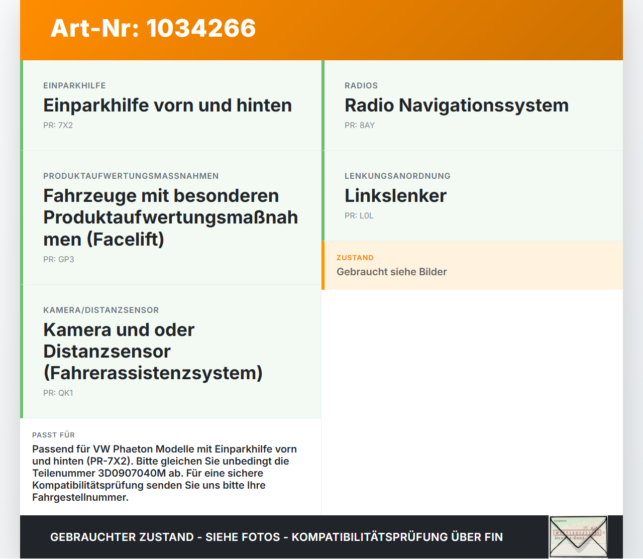 VW Phaeton 3D 10-16 Steuergerät Einparkhilfe PDC SG VW Phaeton 3D 10-16 15.12.2011 3D0907040M 5HB008302-14 gebraucht Vorschau 3