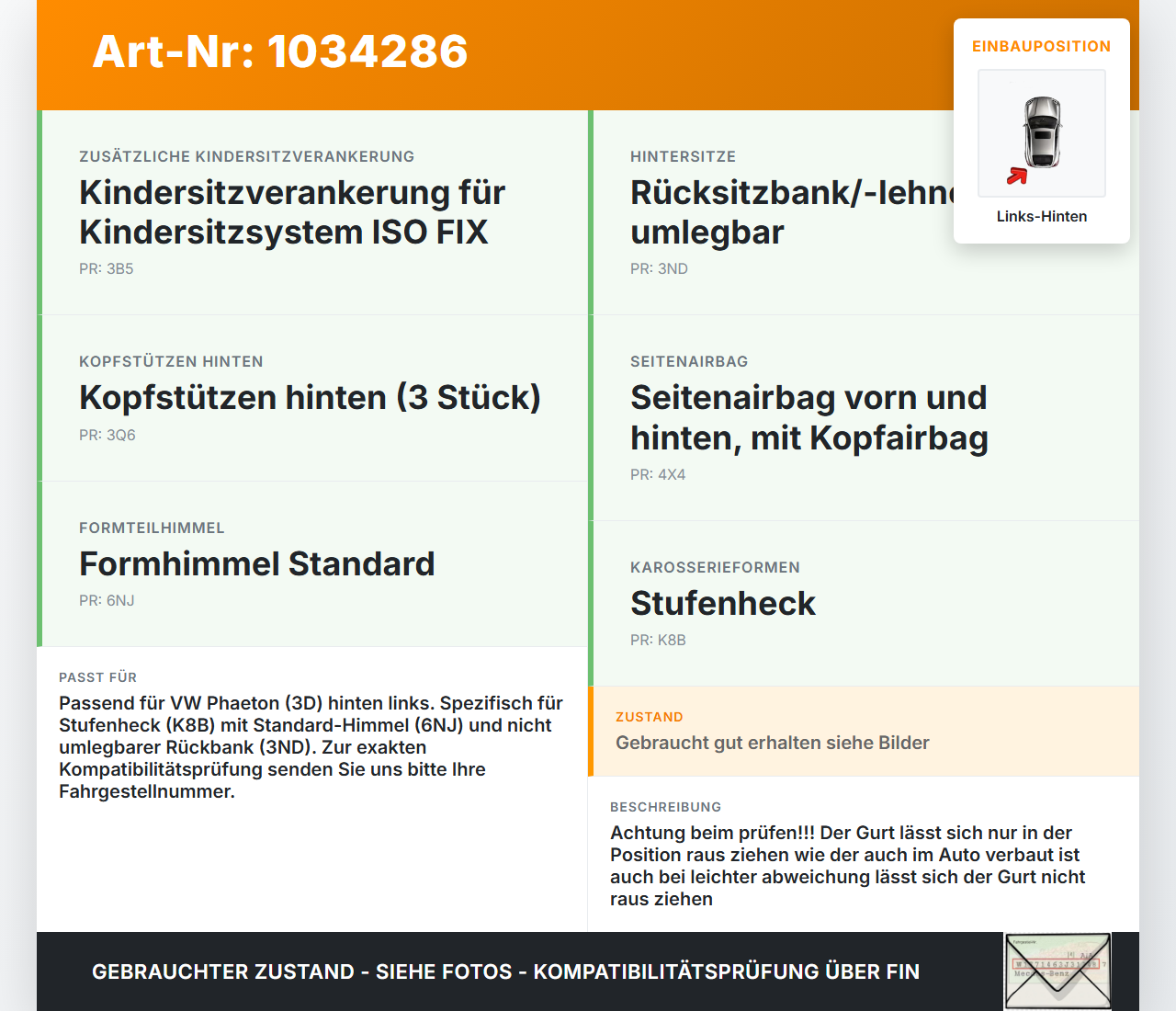 VW Phaeton 3D 10-16 Kurz Gurt Sicherheitsgurt Gurtstraffer Links Hinten VW Phaeton 3D 10-16 15.12.2011 3D0857805N... Vorschau 3