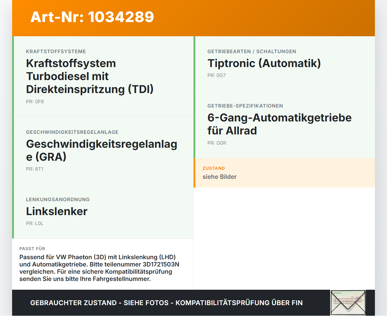 VW Phaeton 3D 10-16 TDI 3,0 176KW Gaswertgeber Gaspedal VW Phaeton 3D 10-16 15.12.2011 3D1721503N 6PV008026-43 gebraucht Vorschau 3