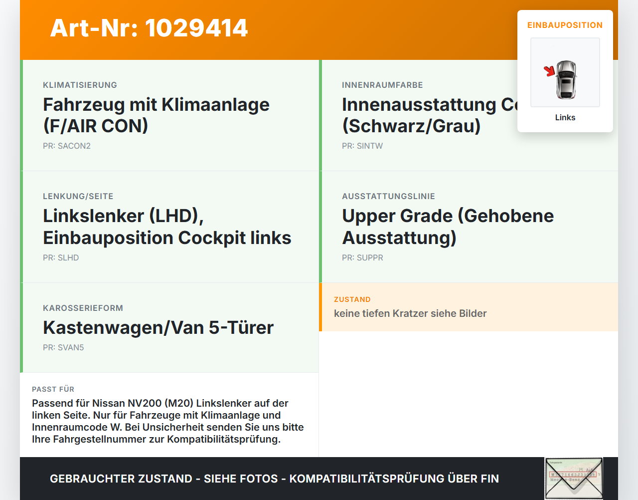 Nissan NV200 09-21 Luftdusche Luftdüse Links Nissan NV200 09-21 01.08.2010 gebraucht Vorschau 3