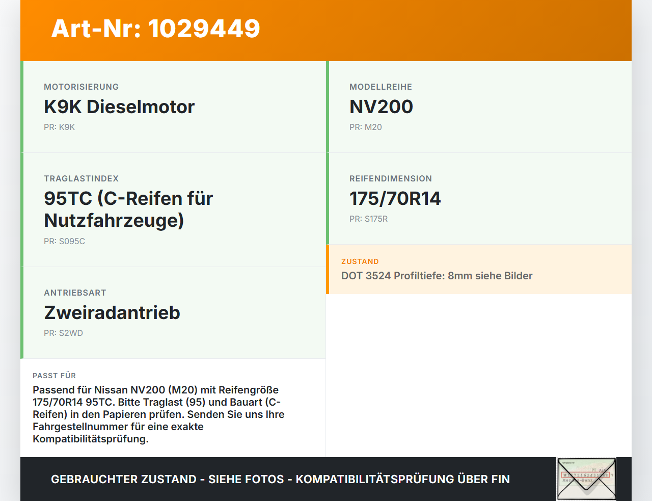 Nissan NV200 09-21 4x Reifen Ganzjahresreifen Imperial 175/70R14 95TC 8.06-8.24mm Nissan NV200 09-21 01.08.2010... Vorschau 3
