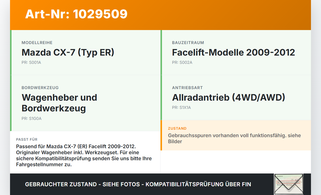 Mazda CX-7 CX7 ER 09-12 Original Werkzeug Bordwerkzeug Wagenheber Mazda CX-7 CX7 ER 09-12 20.12.2010 gebraucht Vorschau 3
