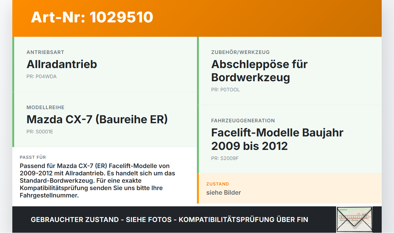 Mazda CX-7 CX7 ER 09-12 Abschleppöse Abschlepphaken Mazda CX-7 CX7 ER 09-12 20.12.2010 gebraucht Vorschau 3