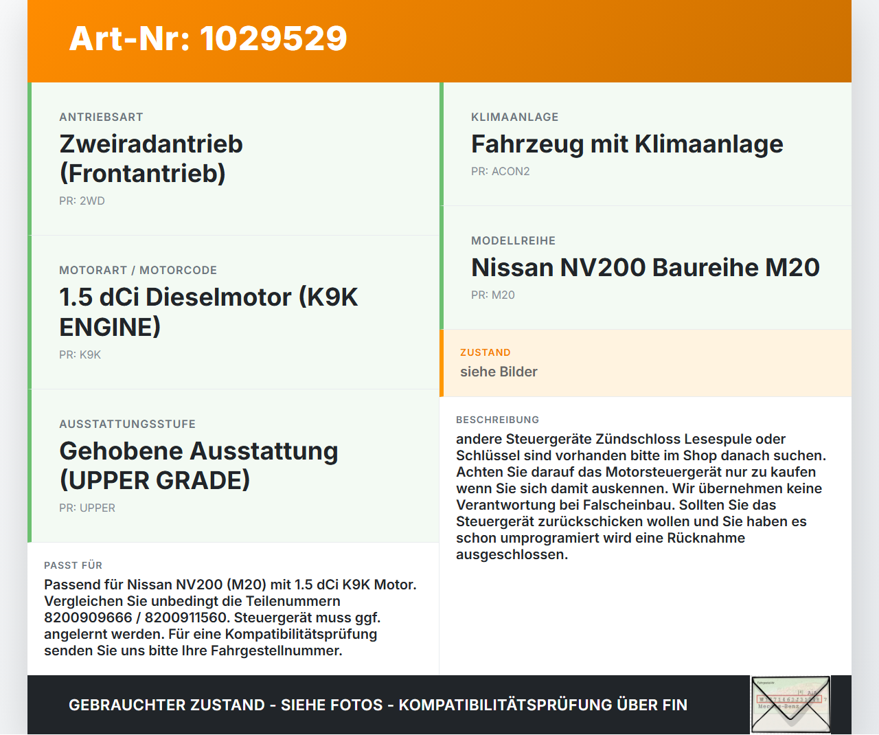 Nissan NV200 09-21 dCi 1,5 63KW Steuergerät ECU für Motor Motorsteuergerät Nissan NV200 09-21 01.08.2010 8200909666... Vorschau 3