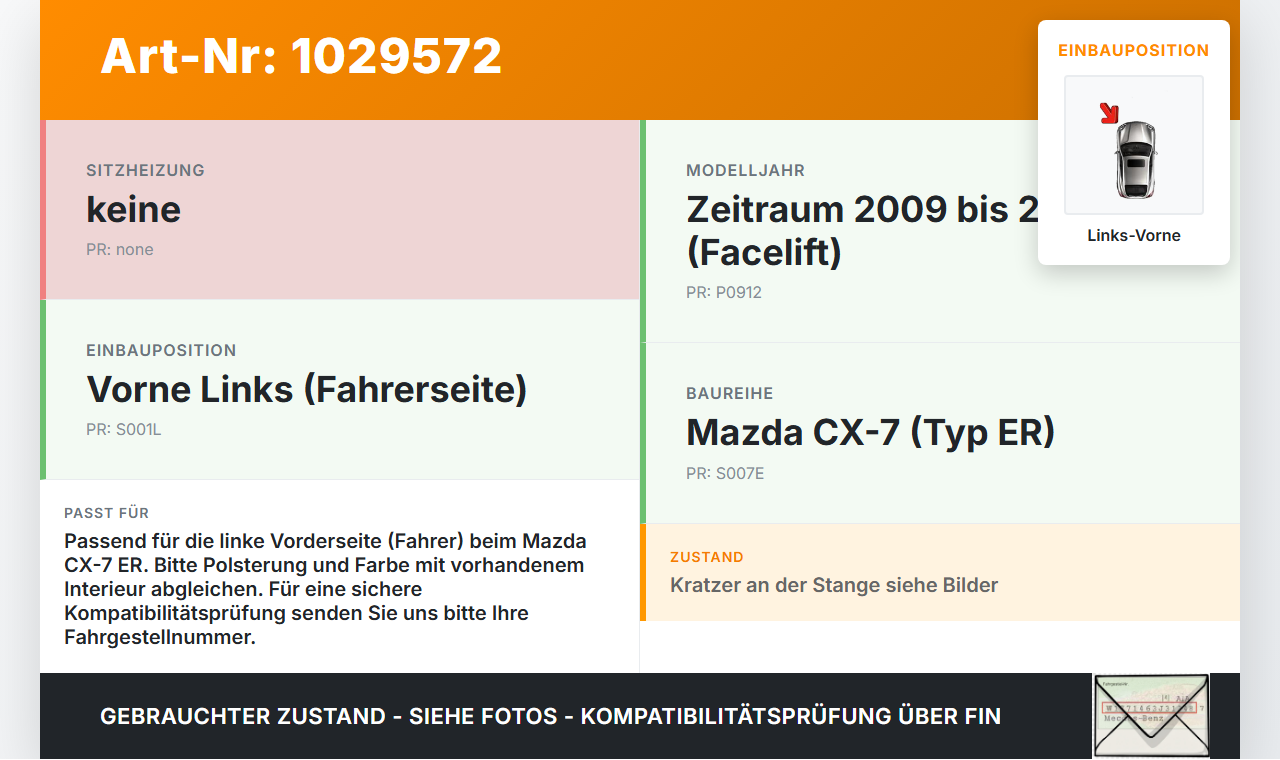 Mazda CX-7 CX7 ER 09-12 Kopfstütze Fahrer Links Vorne Mazda CX-7 CX7 ER 09-12 20.12.2010 gebraucht Vorschau 3