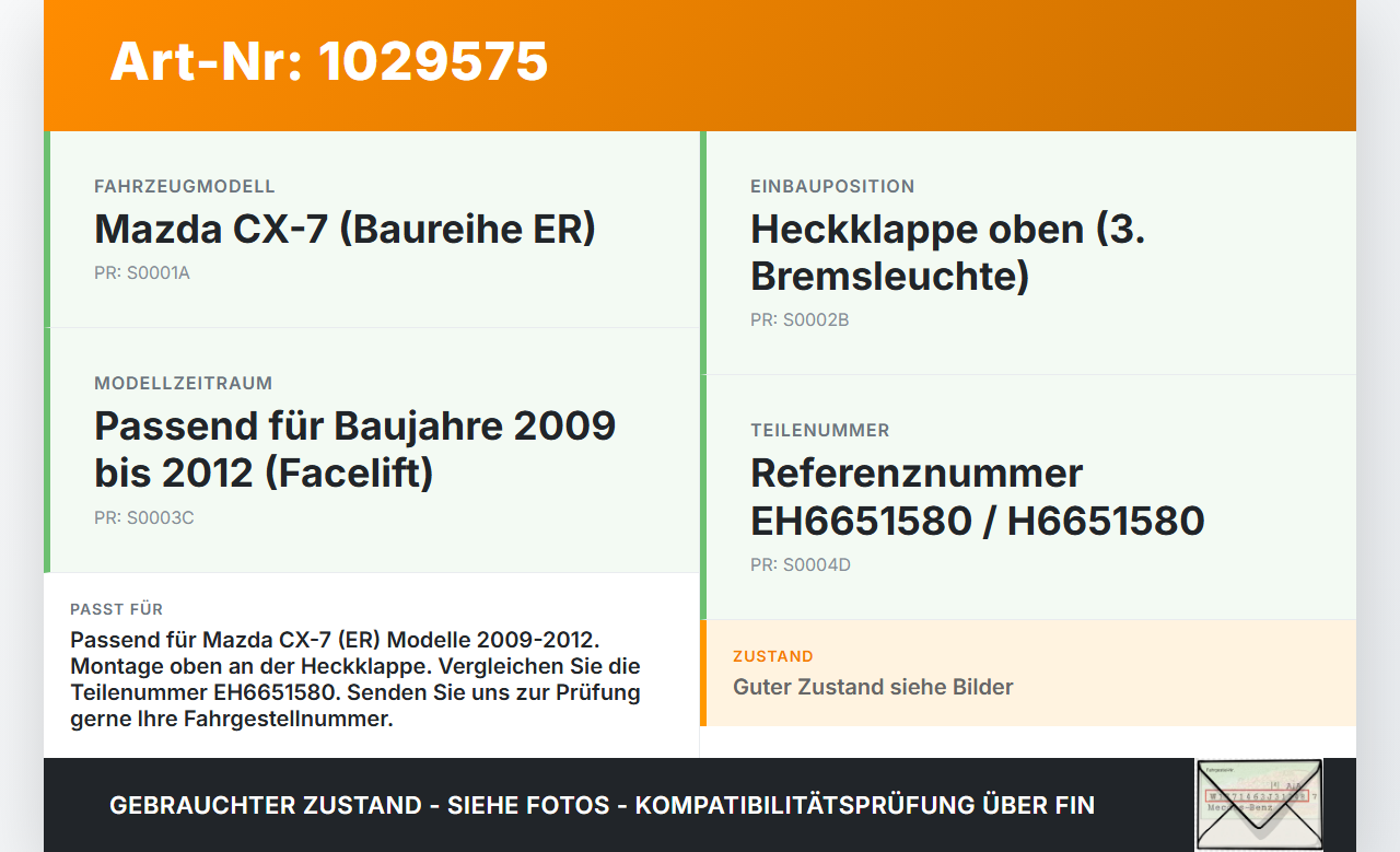 Mazda CX-7 CX7 ER 09-12 Bremslicht 3te Bremsleuchte für Klappe Mazda CX-7 CX7 ER 09-12 20.12.2010 K2442 H6651580... Vorschau 3