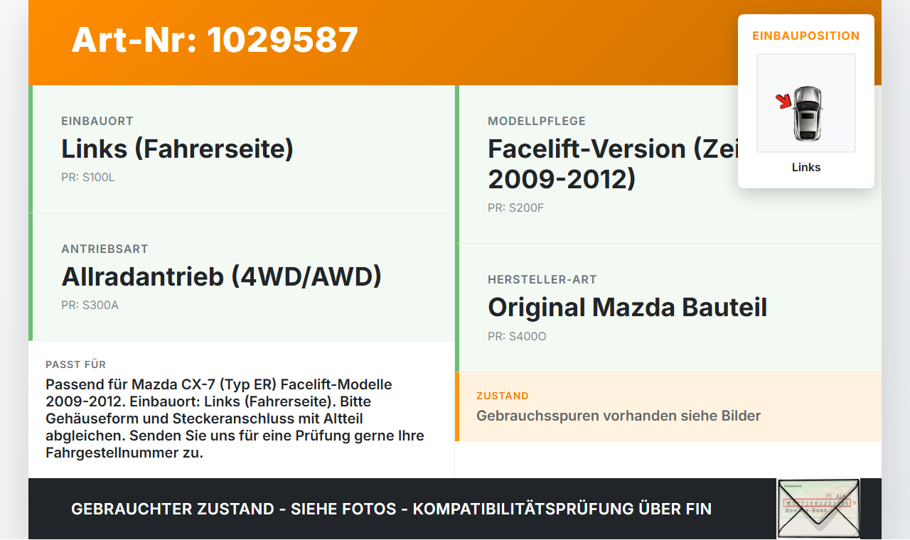 Mazda CX-7 CX7 ER 09-12 Rückleuchte Rücklicht Heckleuchte Links orig Mazda CX-7 CX7 ER 09-12 20.12.2010 gebraucht Vorschau 3