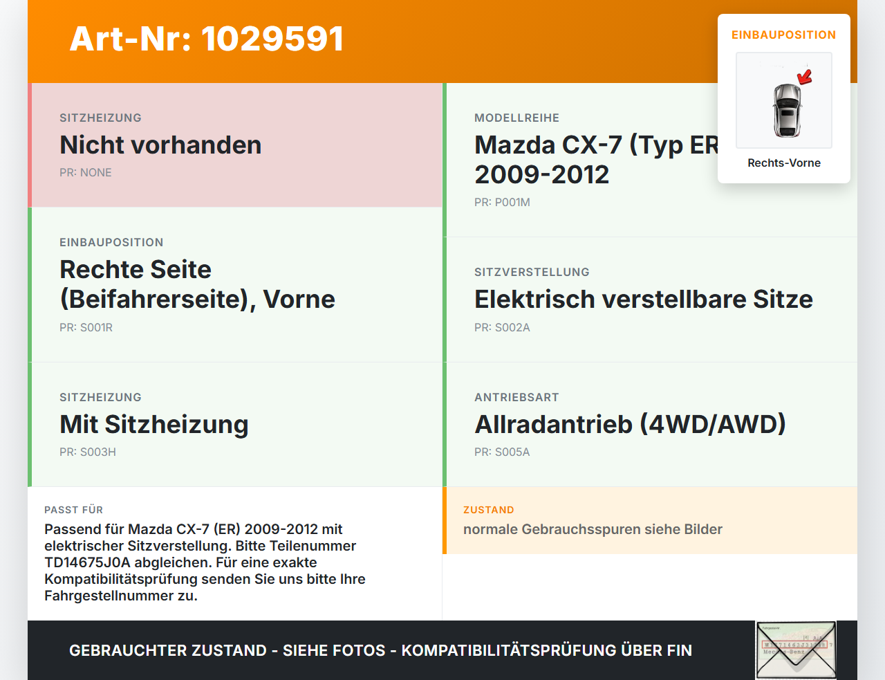 Mazda CX-7 CX7 ER 09-12 Steuergerät ECU Modul Sitzsteuergerät Rechts Vorne Mazda CX-7 CX7 ER 09-12 20.12.2010... Vorschau 3