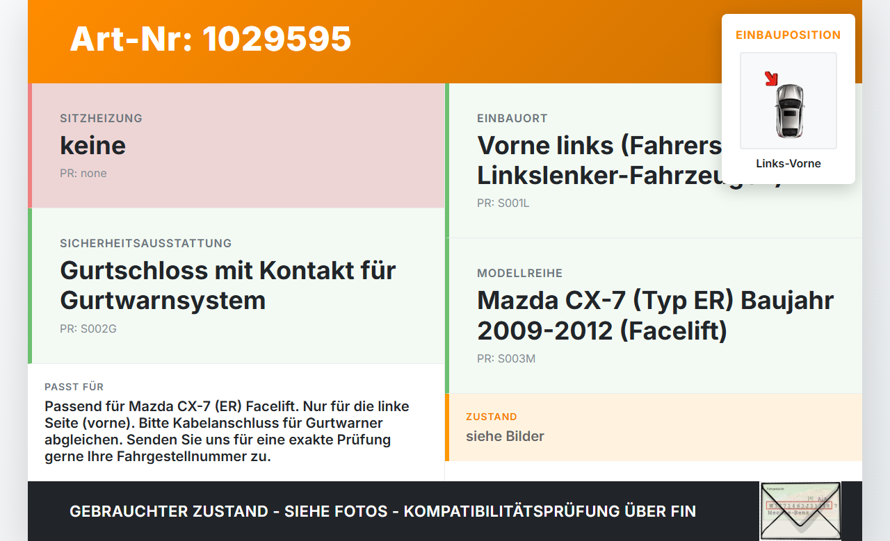 Mazda CX-7 CX7 ER 09-12 Gurtschloss Links Vorne Mazda CX-7 CX7 ER 09-12 20.12.2010 gebraucht Vorschau 3