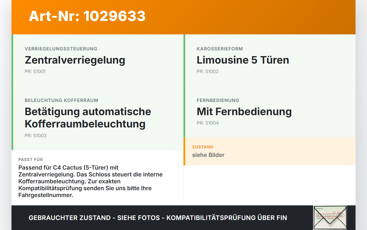 Citroen C4 Cactus 14-18 Schloss f. Heckklappe Heckklappenschloss Verriegelung Citroen C4 Cactus 14-18 01.01.2015... Vorschau 3