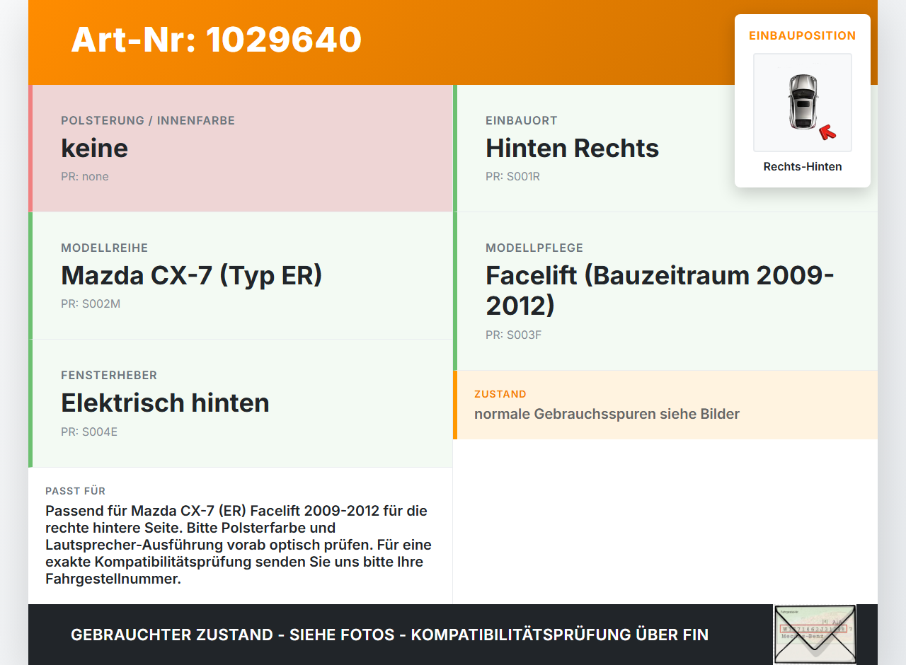 Mazda CX-7 CX7 ER 09-12 Türverkleidung Türpappe Rechts Hinten Mazda CX-7 CX7 ER 09-12 20.12.2010 gebraucht Vorschau 3