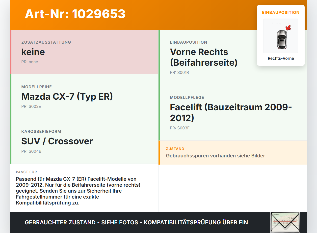 Mazda CX-7 CX7 ER 09-12 Türfangband Türbremse Türanschlag Rechts Vorne Mazda CX-7 CX7 ER 09-12 20.12.2010 gebraucht Vorschau 3