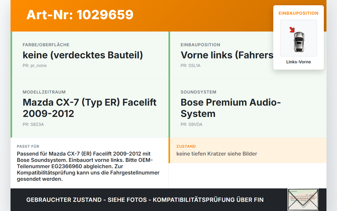 Mazda CX-7 CX7 ER 09-12 Lautsprecher Subwoofer Bassbox Links Vorne Mazda CX-7 CX7 ER 09-12 20.12.2010 EG2366960... Vorschau 3