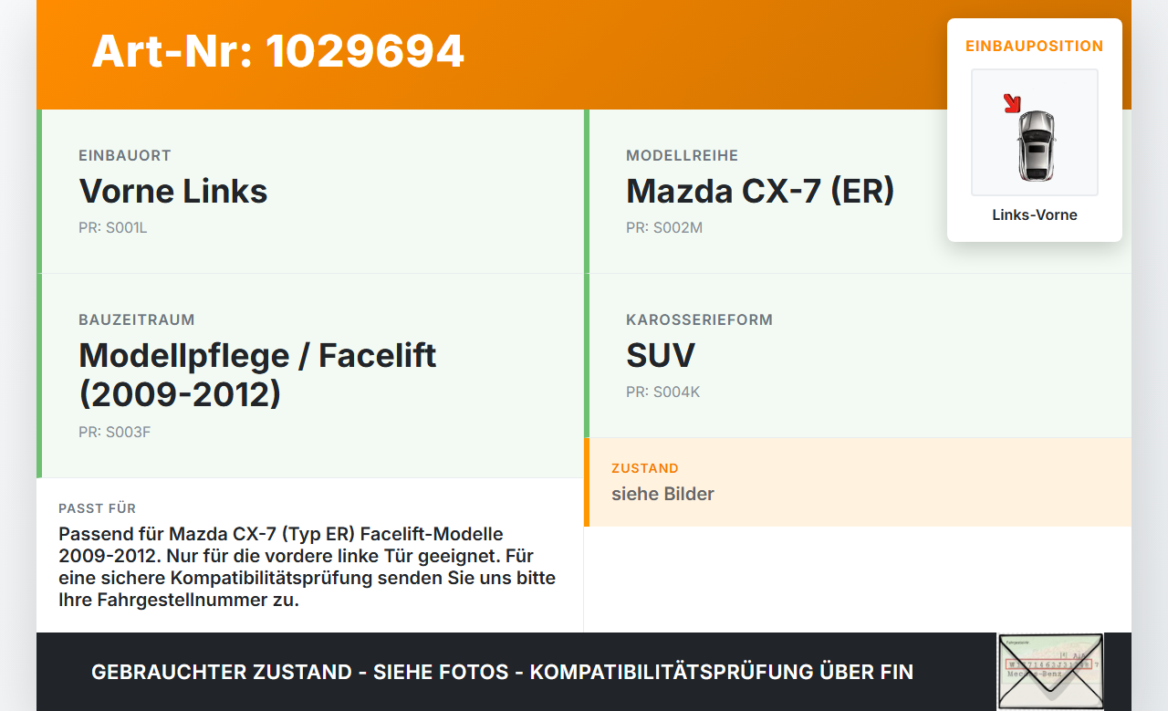 Mazda CX-7 CX7 ER 09-12 Türfangband Türbremse Türanschlag Links Vorne Mazda CX-7 CX7 ER 09-12 20.12.2010 gebraucht Vorschau 3