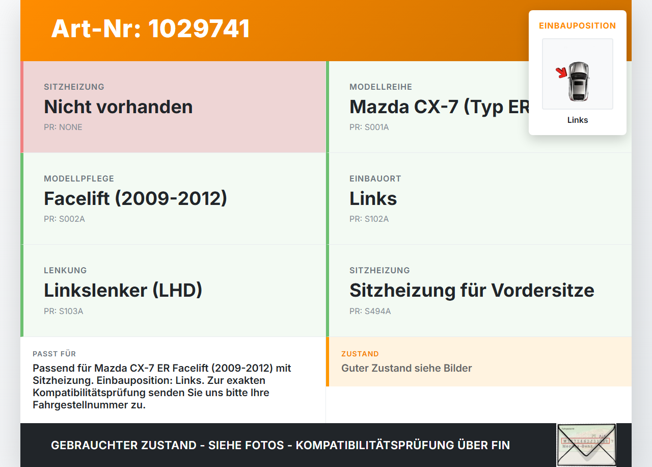 Mazda CX-7 CX7 ER 09-12 Sitzheizung Schalter Regler Links Mazda CX-7 CX7 ER 09-12 20.12.2010 481-2G00 191481 gebraucht Vorschau 3