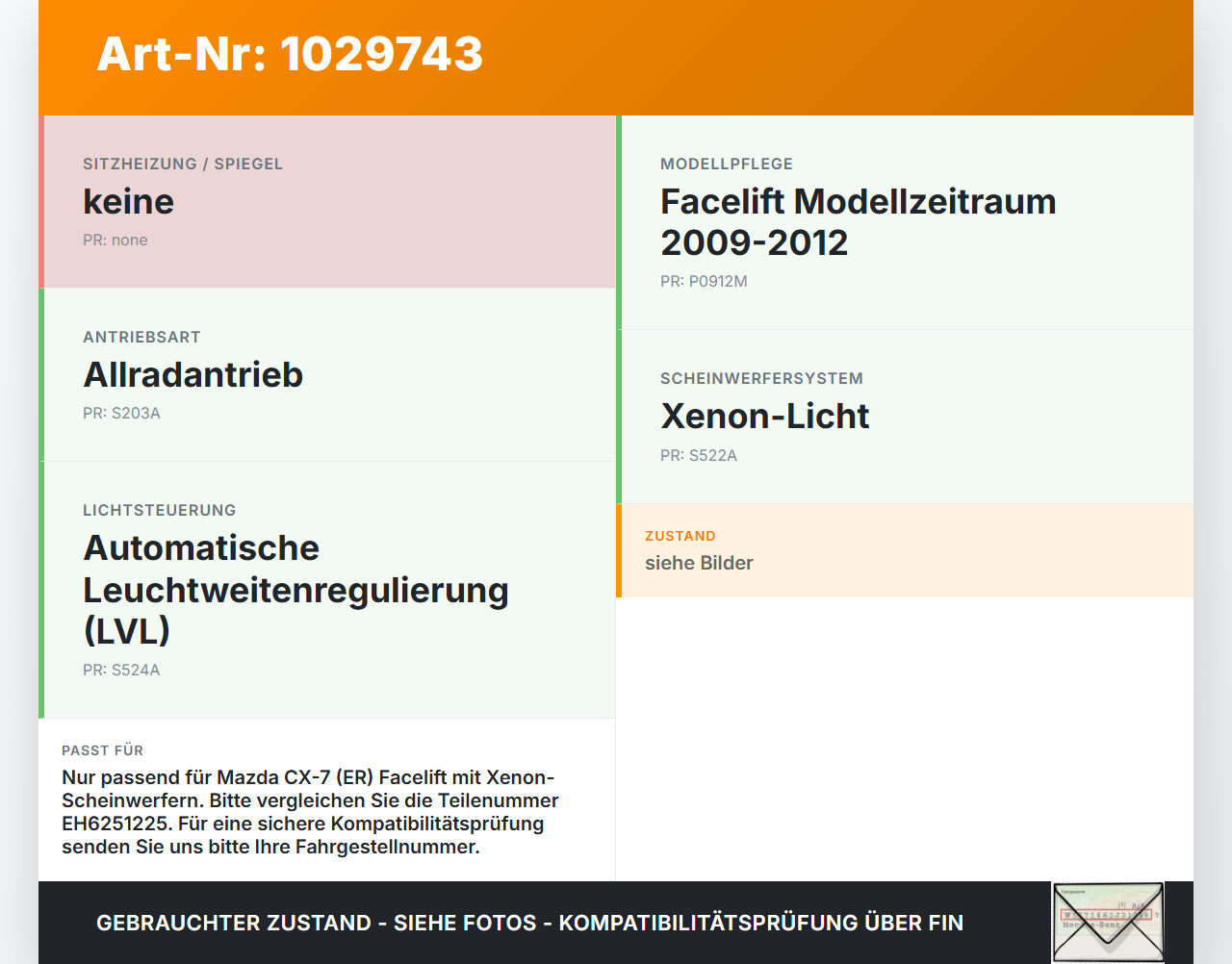 Mazda CX-7 CX7 ER 09-12 Steuergerät LVL Leuchtweitenregulierung Xenon Mazda CX-7 CX7 ER 09-12 20.12.2010 EH6251225... Vorschau 3