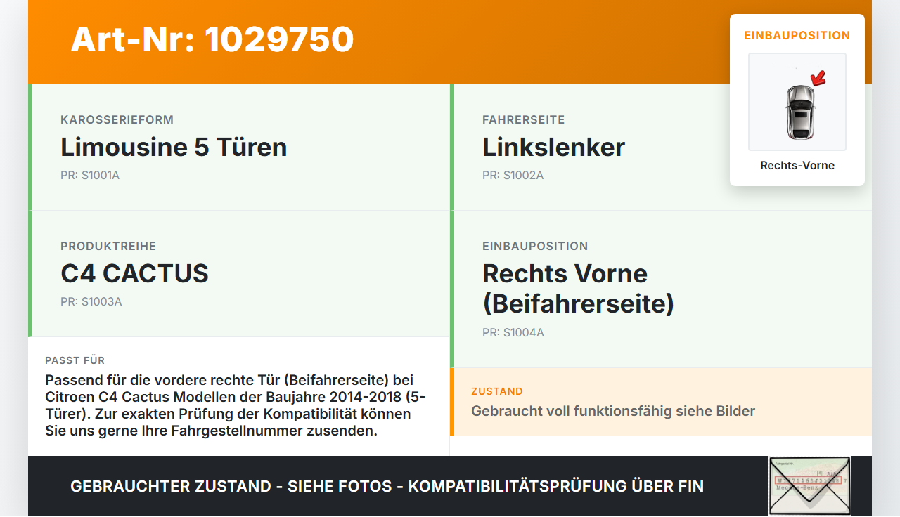 Citroen C4 Cactus 14-18 Türfangband Türbremse Türanschlag Rechts Vorne Citroen C4 Cactus 14-18 01.01.2015 gebraucht Vorschau 3