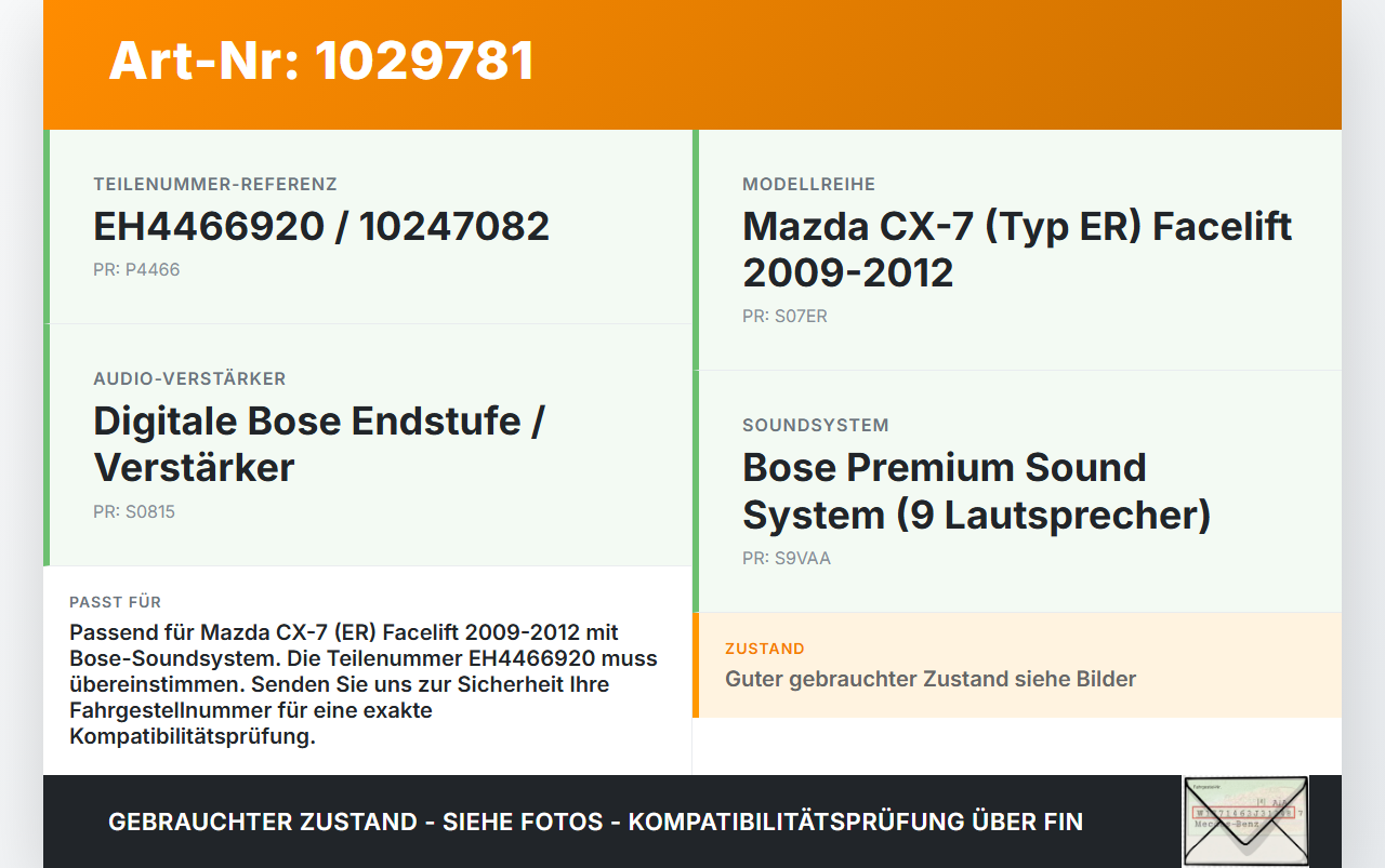 Mazda CX-7 CX7 ER 09-12 Verstärker Endstufe für Soundsystem Mazda CX-7 CX7 ER 09-12 20.12.2010 EH4466920 10247082... Vorschau 3
