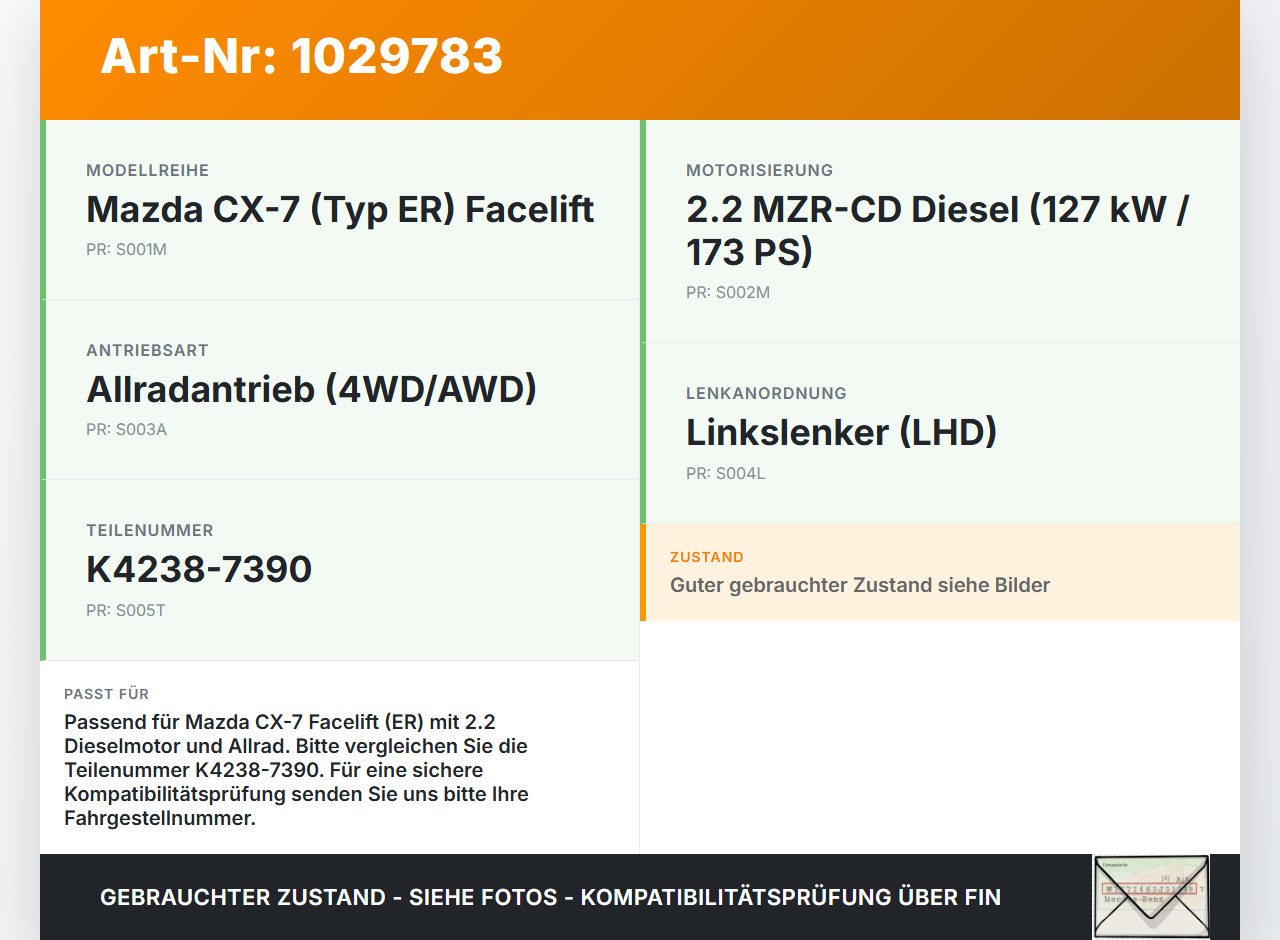 Mazda CX-7 CX7 ER 09-12 2,2d 127KW Gaswertgeber Gaspedal Mazda CX-7 CX7 ER 09-12 20.12.2010 K4238-7390 gebraucht Vorschau 3