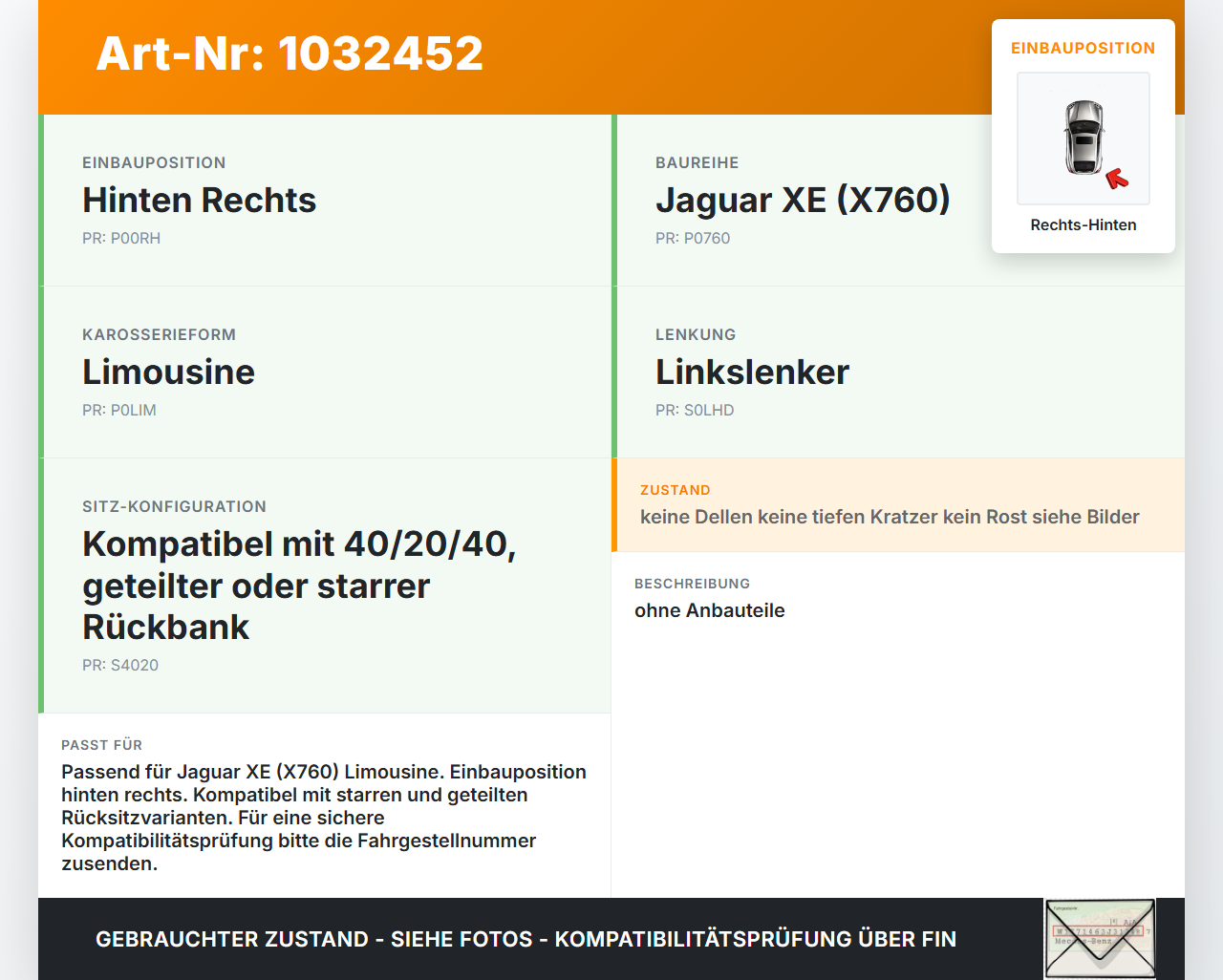 Jaguar XE X760 15-19 Lim Tür Rechts Hinten Jaguar XE X760 15-19 26.08.2018 T4N2634 gebraucht Vorschau 3