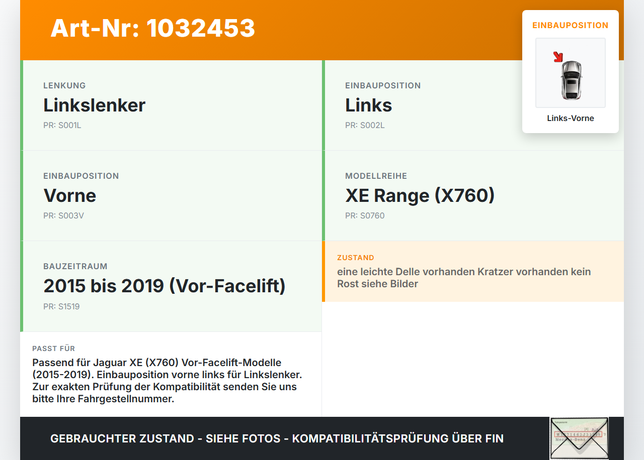 Jaguar XE X760 15-19 Kotflügel Links Vorne Jaguar XE X760 15-19 26.08.2018 T4N2637 gebraucht Vorschau 3
