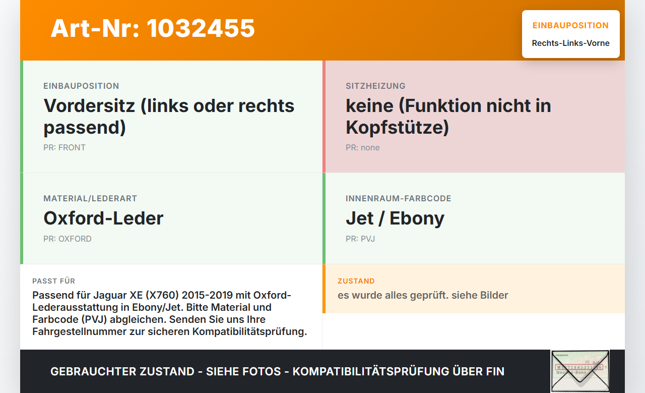 Jaguar XE X760 15-19 Lim Kopfstütze für Beifahrer Sitz Rechts oder Links Vorne Jaguar XE X760 15-19 26.08.2018... Vorschau 3