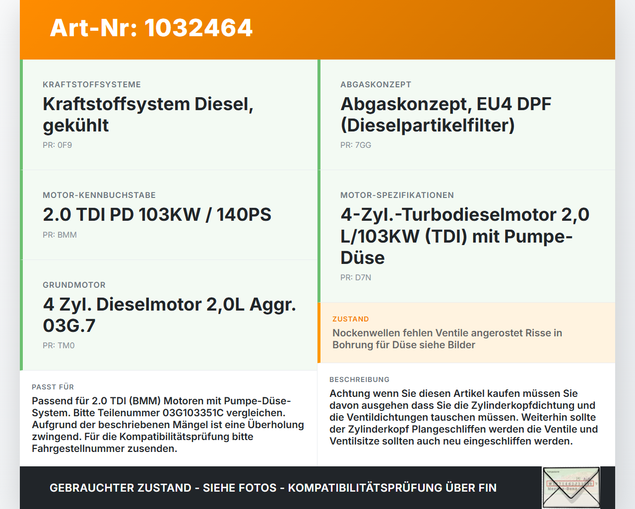 Audi A3 8P 04-08 TDI 2,0 103KW BMM Zylinderkopf Audi A3 8P 04-08 12.10.2007 03G103351C gebraucht Vorschau 3