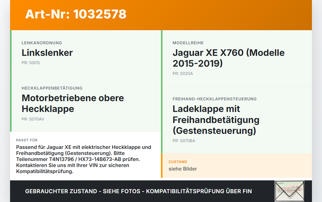 Jaguar XE X760 15-19 Steuergerät SG für Elektr. Heckklappe Jaguar XE X760 15-19 26.08.2018 T4N13796 HX73-14B673-AB... Vorschau 3