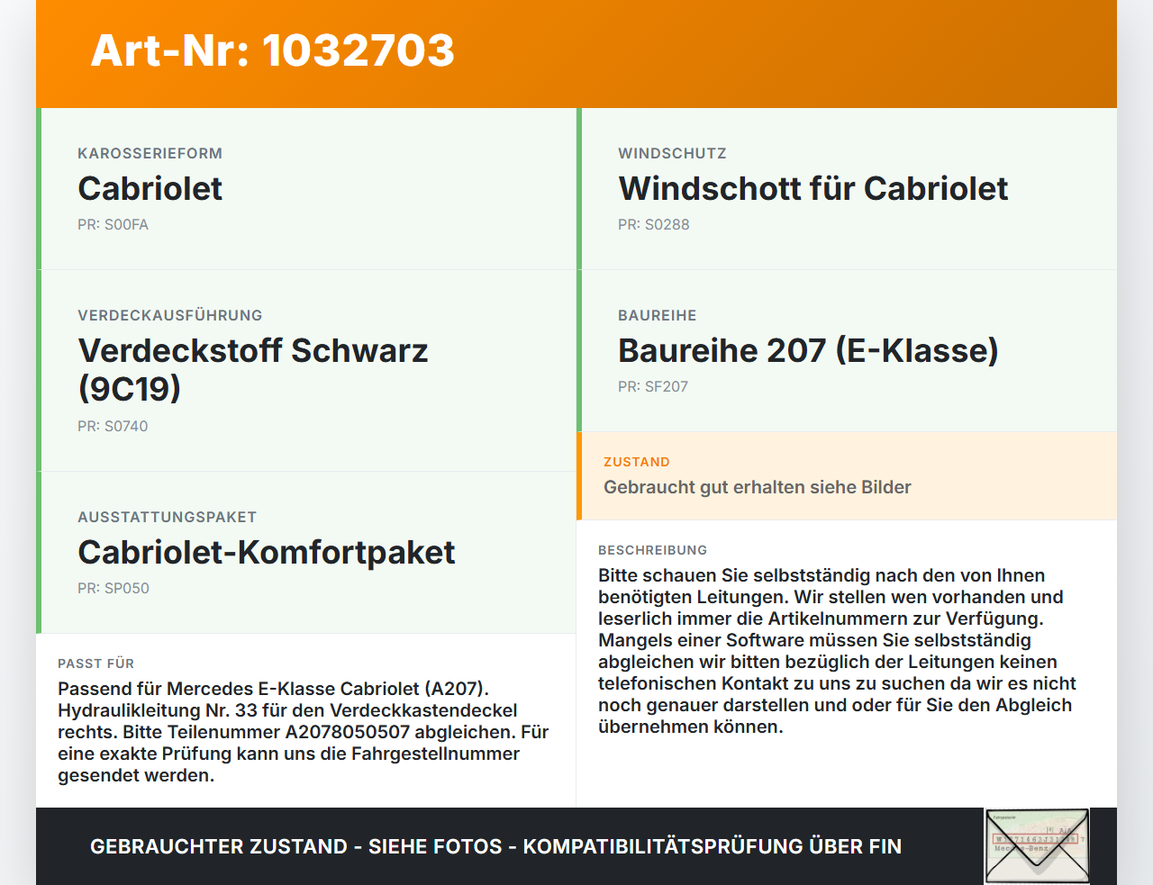 Mercedes A207 E250 10-13 Cabrio Hydraulik Schlauch Leitung 33 für Verdeck Mercedes A207 E250 10-13 31.08.2010... Vorschau 3