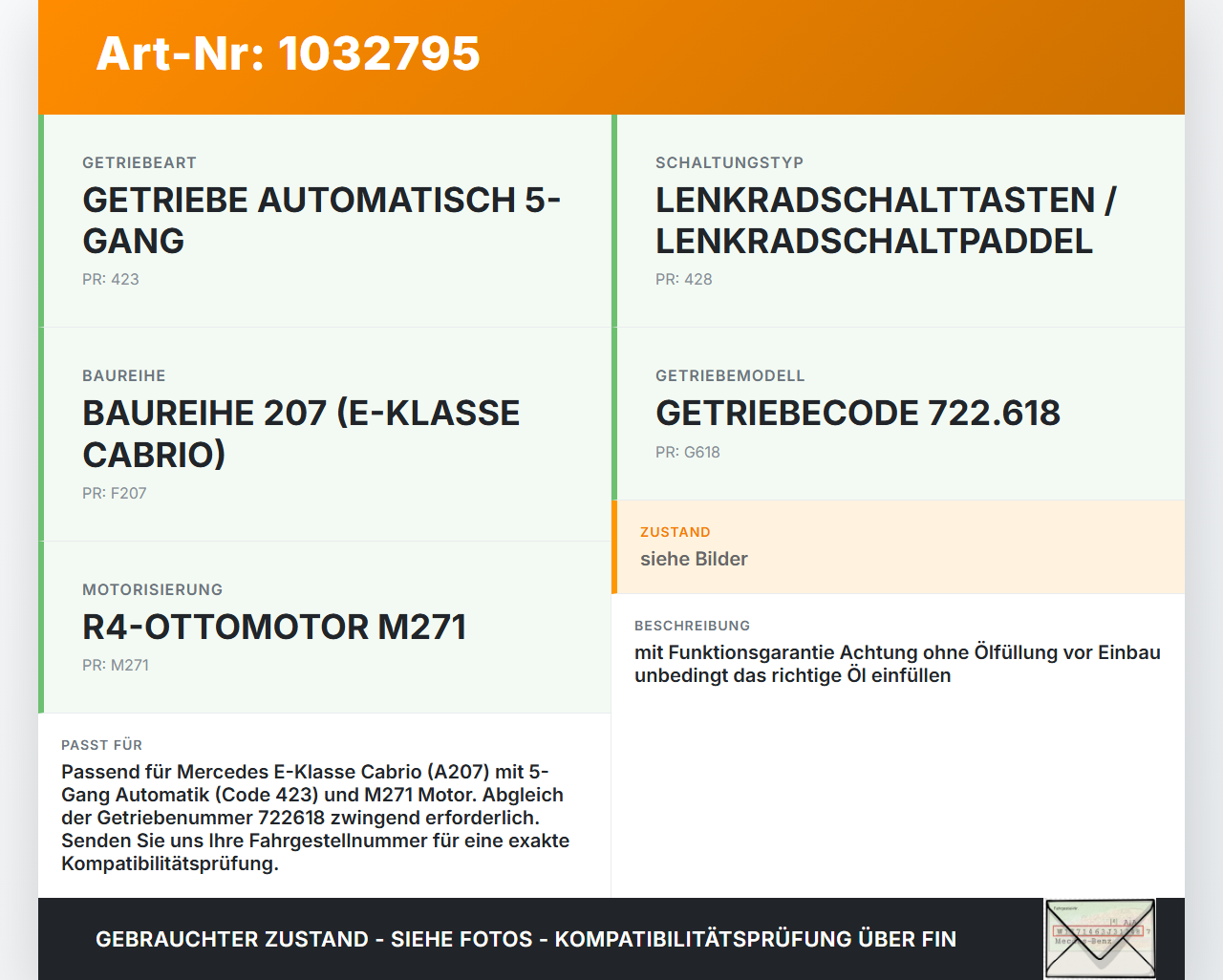 Mercedes A207 E250 10-13 CGI 1,8 150KW 722618 Automatikgetriebe 5-Gang Getriebe ohne Wandler 722618 Mercedes A207... Vorschau 3